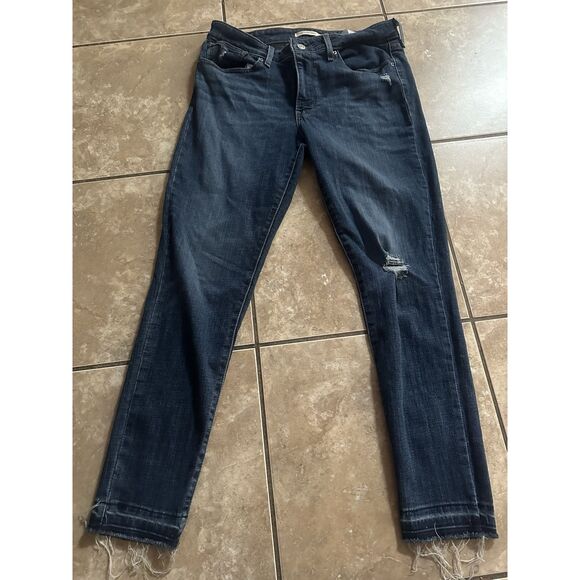 Levi Strauss 30 711 Skinny Ankle Distressed Jeans Pants Dark Blue - Picture 1 of 9